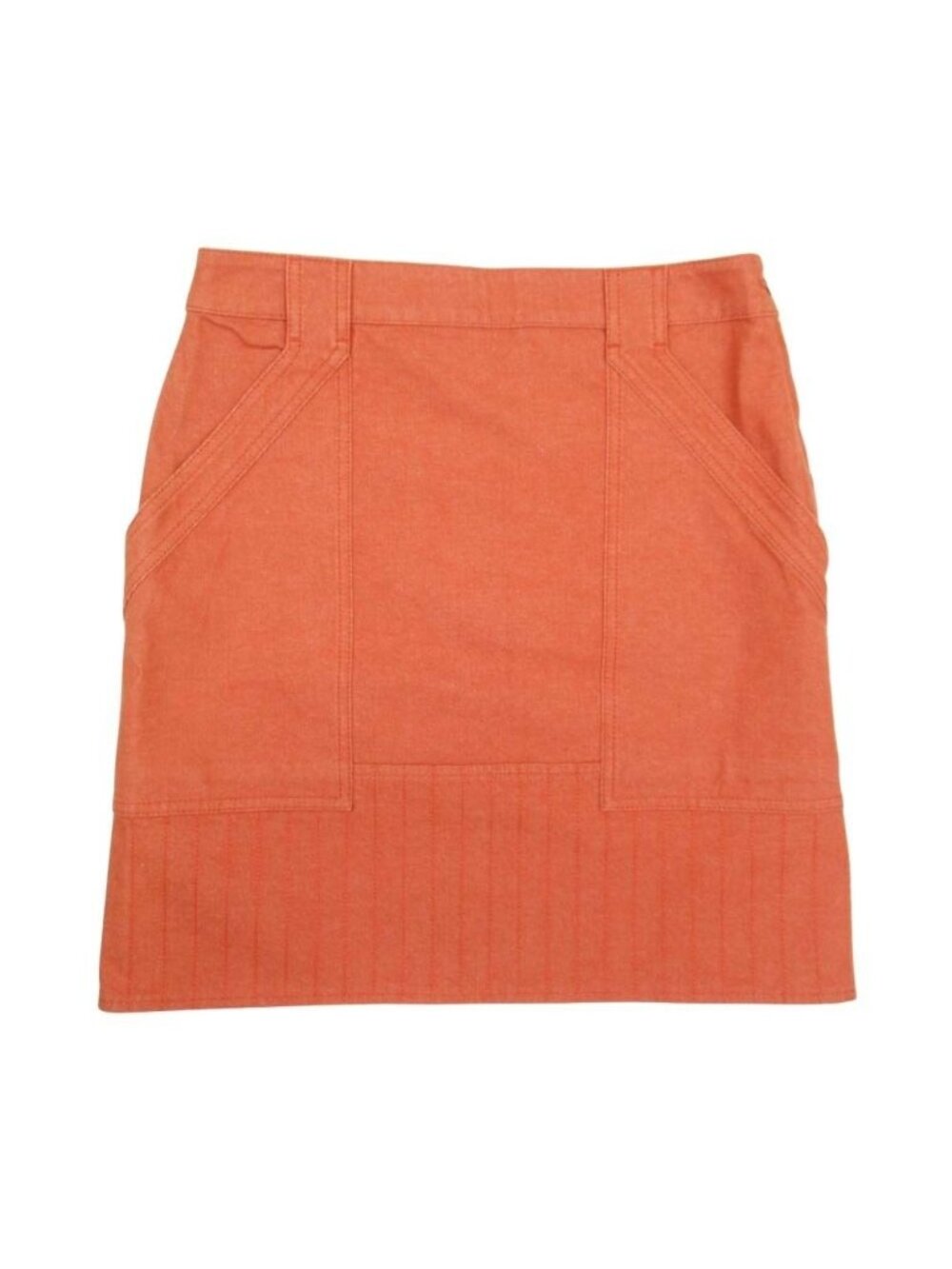 Hermes Sellier Button Denim Trapezoid Skirt Knee Length Baker Pocket Orange 36